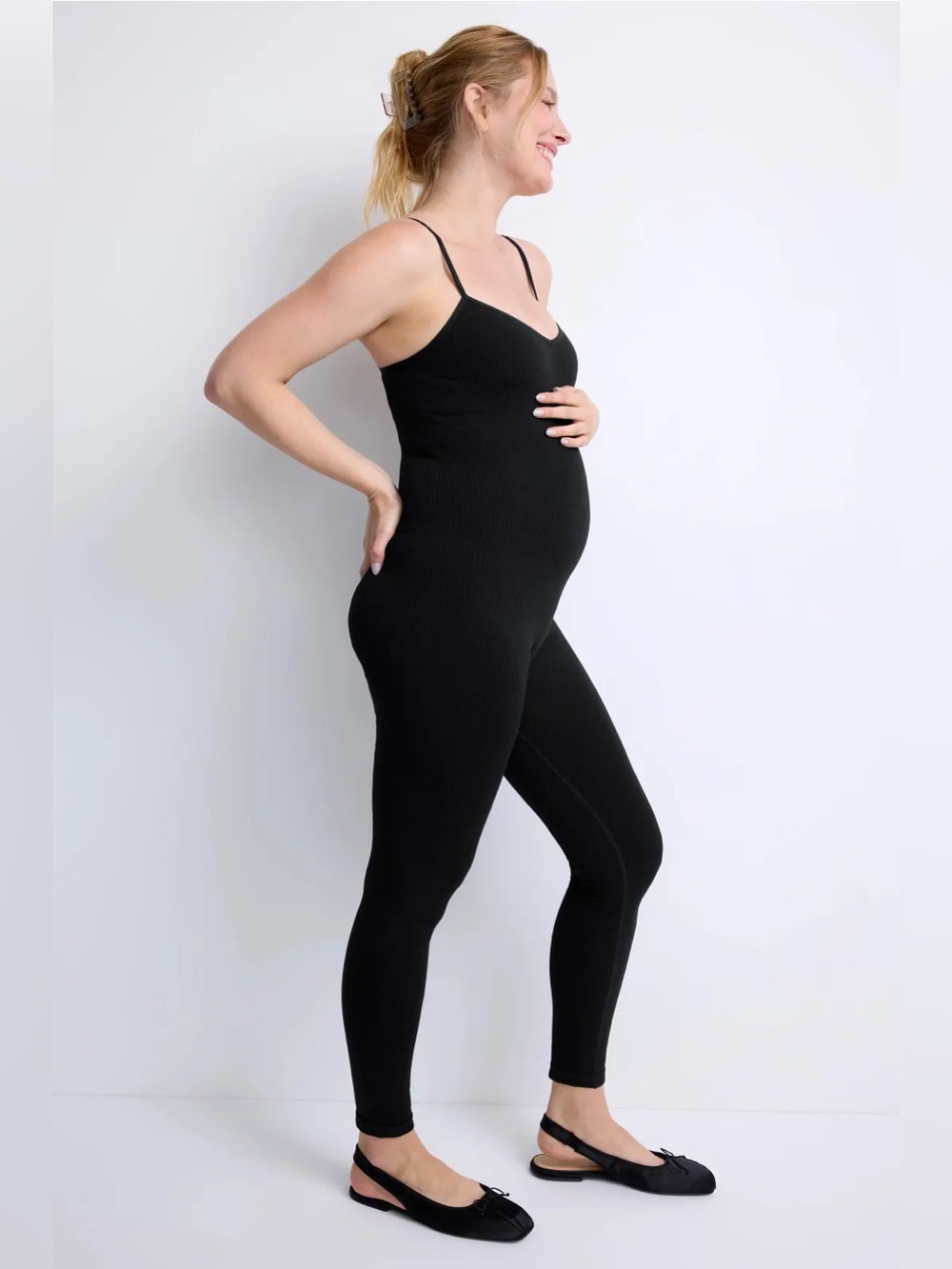 Hatch The Body Rib Maternity Unitard in Black XL